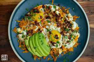 Feta Fried Eggs over Sweet Potato Hash Brown Recipe